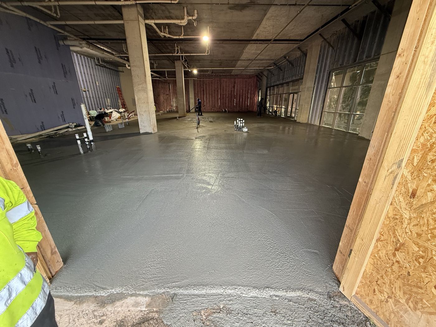 Fresh interior slab pour, Wahoo's Fish Tacos South Shore build in Austin
