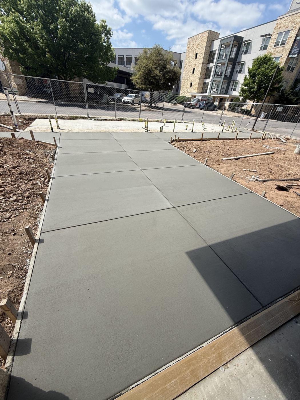 Exterior concrete walk poured, Wahoo's Fish Tacos South Shore build in Austin