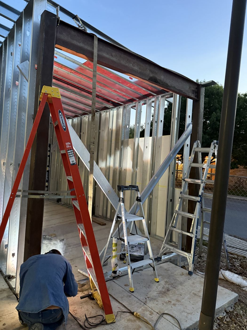 Framing the roof and bar openings, Wahoo's Fish Tacos South Shore build in Austin