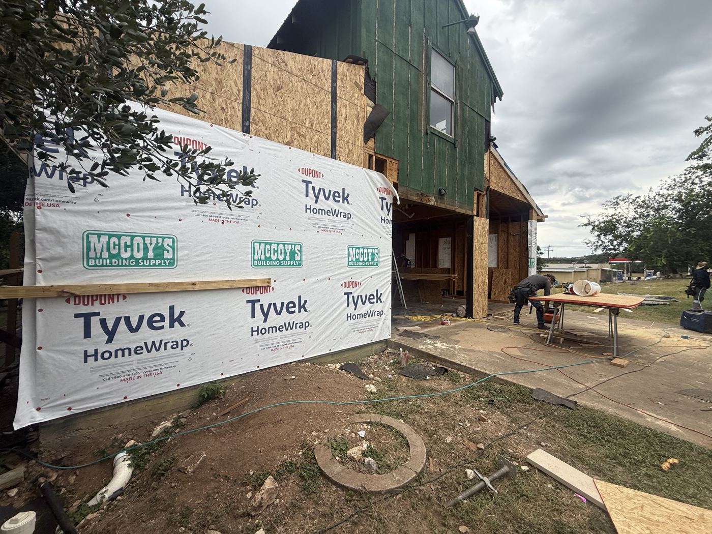New sheathing and house wrap, barn remodel on El Viejo Camino in Austin