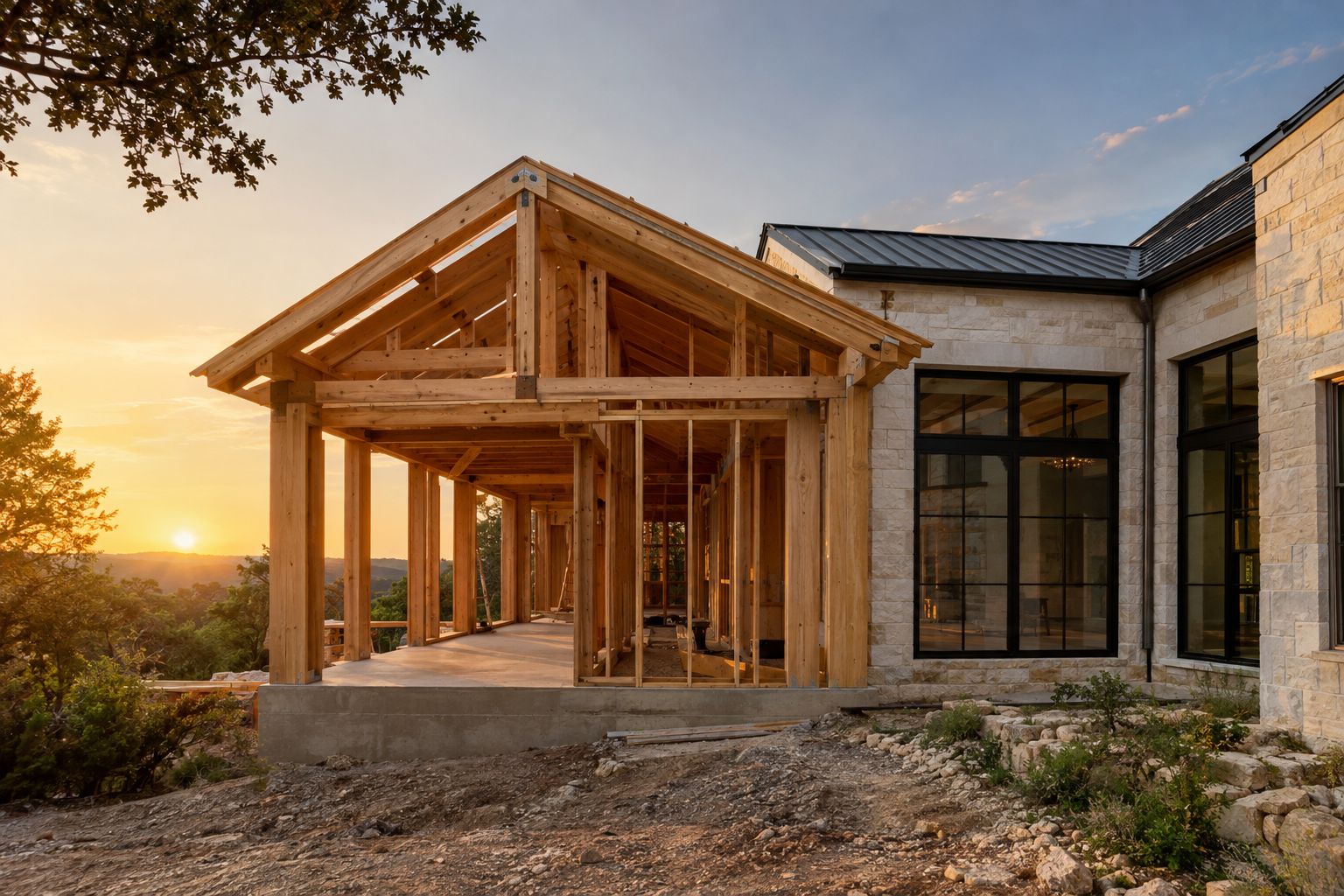 Home addition under construction in the Texas Hill Country
