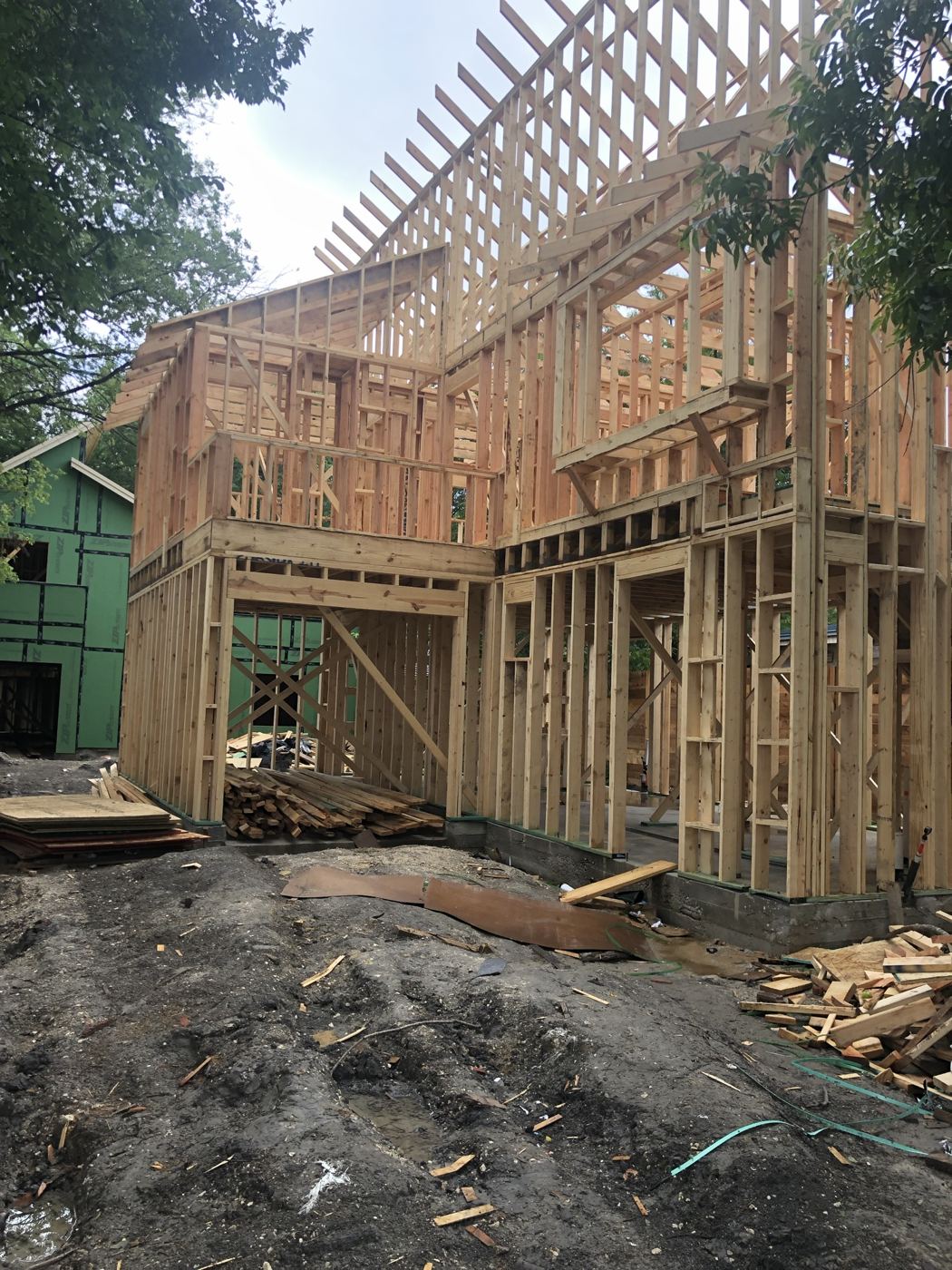 Second-story framing, Vargas Street condos design-build in Austin
