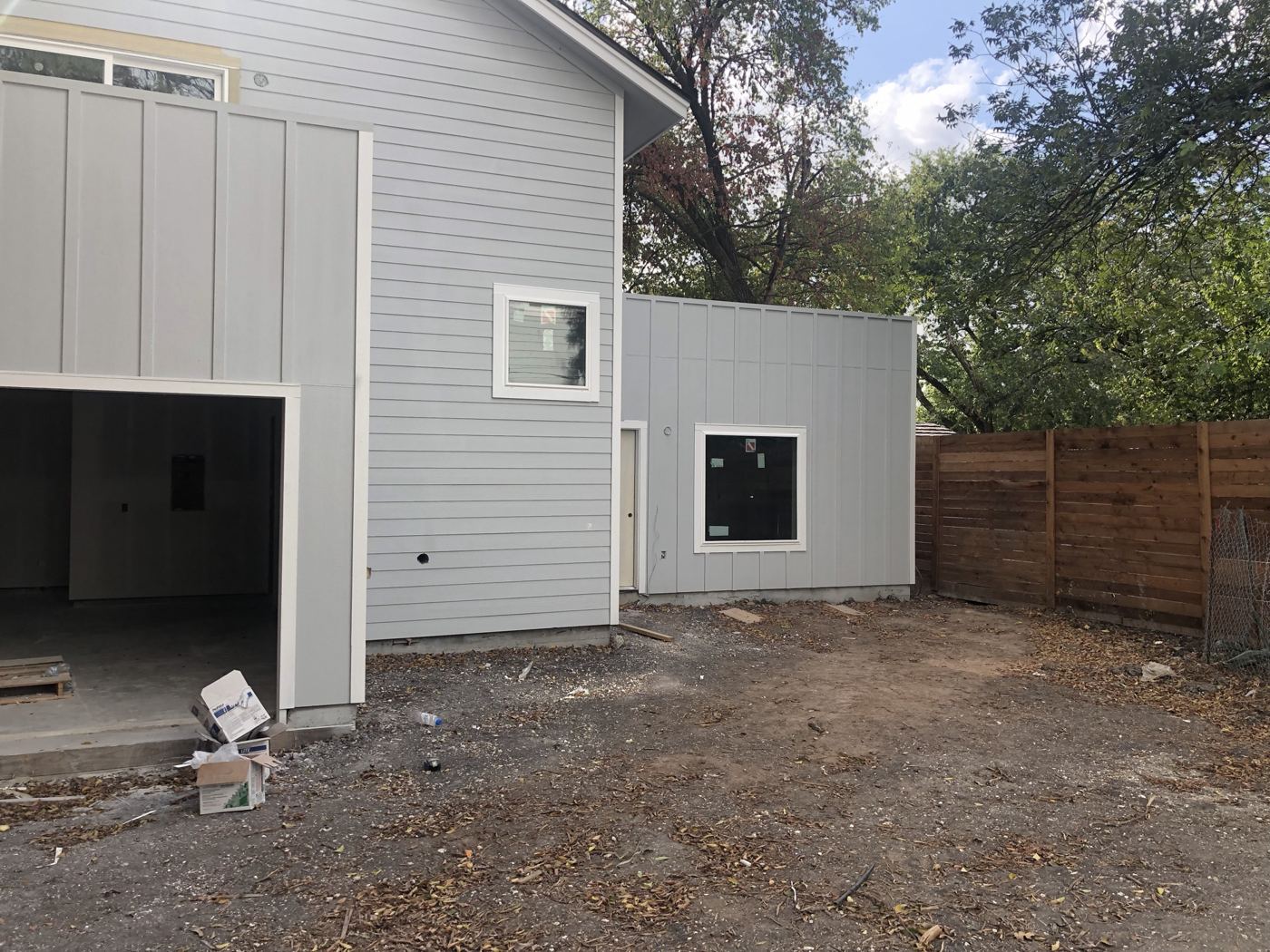 Completed rear unit and garage, Vargas Street condos design-build in Austin